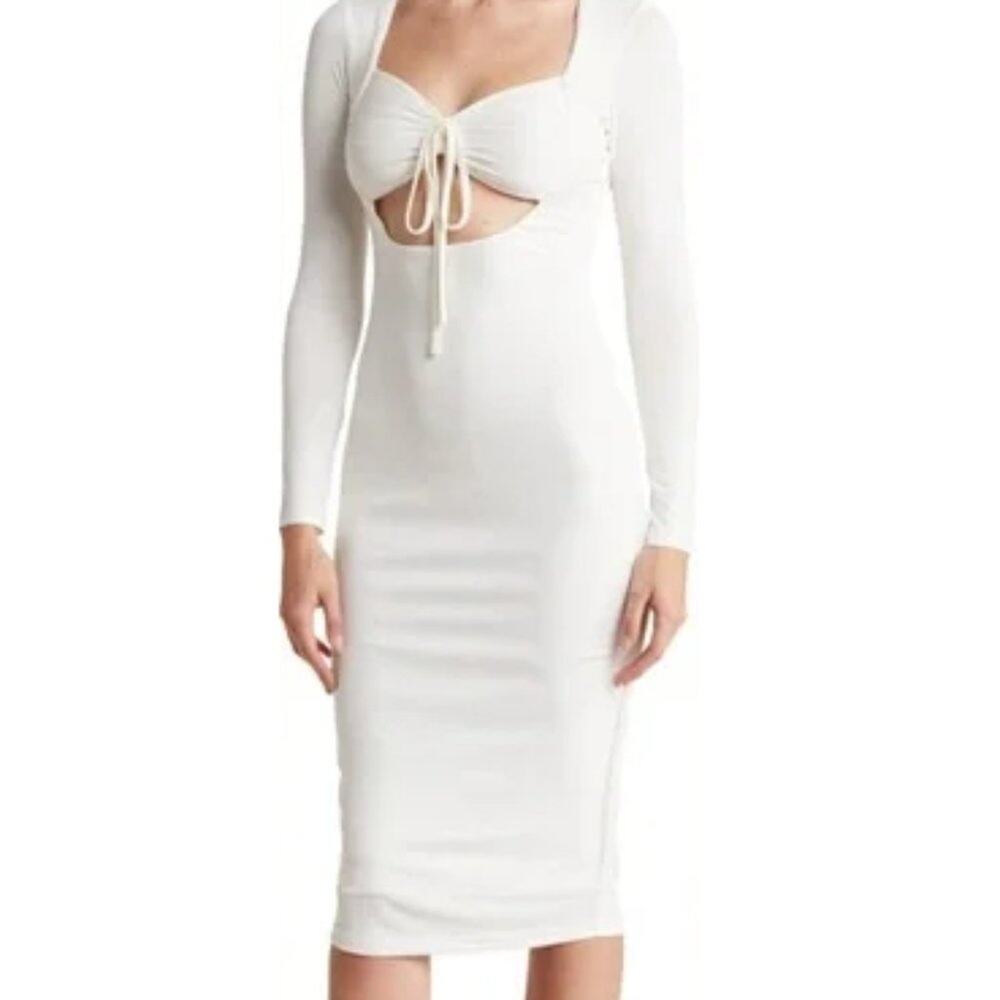 New ~ AREA STARS ~ Cutout Shimmer Midi Dress In White L - Picture 2 of 9